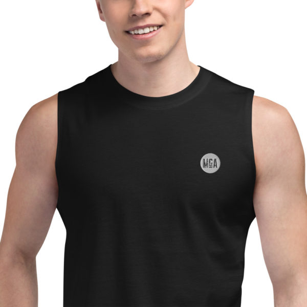 unisex muscle shirt black zoomed in 61571e8b98604